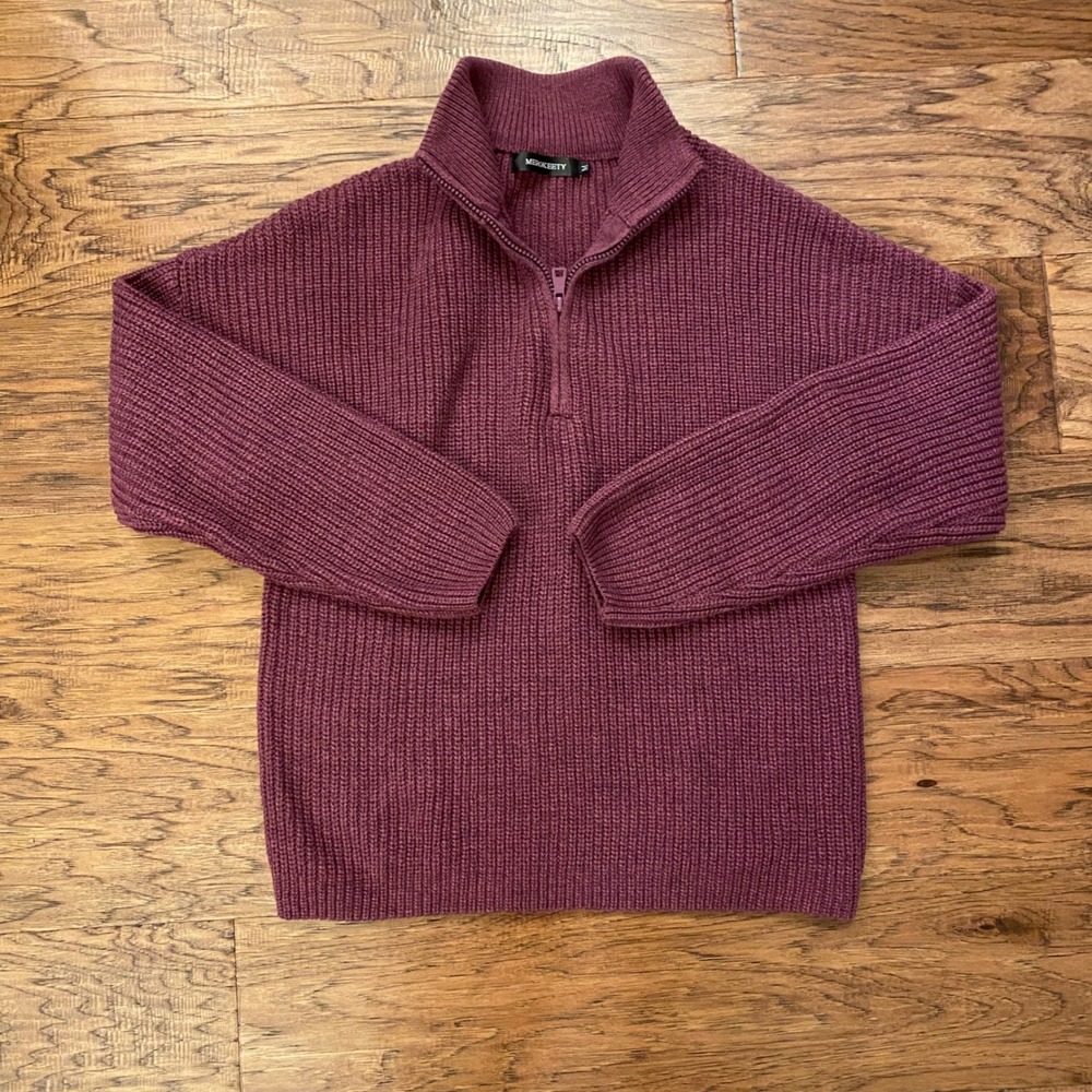 Merokeety Quarter Zip Sweater Womens Medium Purple Ribbed Knit Pullover Mockneck